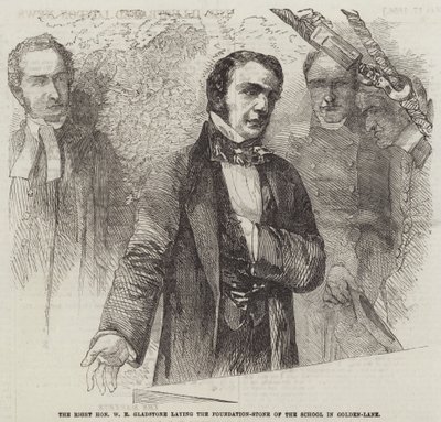 Le très honorable W E Gladstone posant la première pierre de l