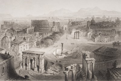 Le Forum Romain depuis la colline du Capitole, Rome, gravé par A. Willmore - English School