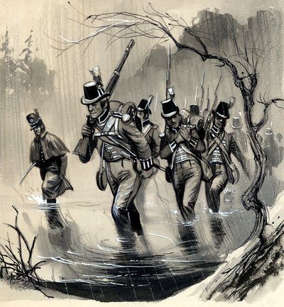 Les Marines royaux combattant les Américains dans les Grands Lacs pendant la guerre avec les États-Unis - English School