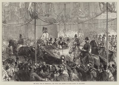 Visite royale à Birmingham, le prince et la princesse de Galles passant par Bull-Street - English School
