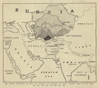 Annexion russe de Merv, Carte montrant les avancées de la Russie vers l