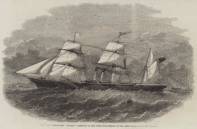 Le navire à vapeur à vis "Indian", arrivée du premier détachement du 100e régiment dans la Mersey - English School