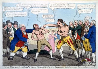 Le combat entre Old Price et Spangle Jack le montreur - combattu avec une vigueur ininterrompue pendant neuf rounds et encore indécis, pub. Londres - English School