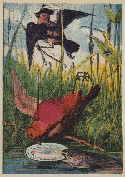 Le Moineau, Coq Robin, et le Poisson (lithographie en couleur) - English School