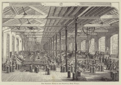 La salle de filature dans les ateliers de corde de Shadwell (gravure) - English School