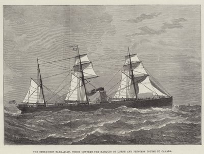 Le navire à vapeur Sarmatian, qui transporte le marquis de Lorne et la princesse Louise au Canada (gravure) - English School