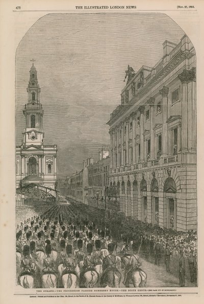 Le Strand - la procession passant devant Somerset House - les Scots Greys - English School