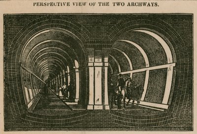 Le tunnel de la Tamise : vue en perspective des deux arches - English School
