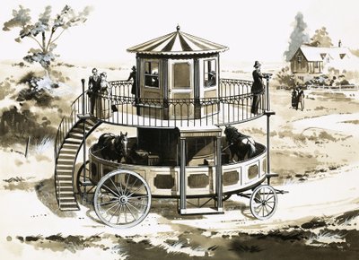 Le Bus à Tapis Roulant, inventé en 1824 par William Francis Snowdon - English School