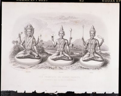 La Trimurti ou Trinité hindoue, gravée par A. Thorn, de Religion mondiale, publiée par A. Fullarton & Co. - English School