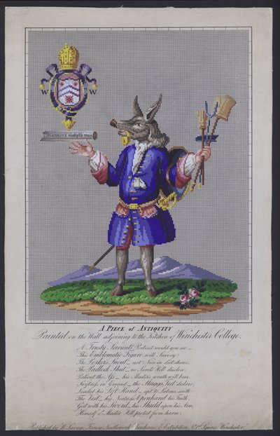 Le fidèle serviteur, peint sur le mur attenant à la cuisine du Winchester College, Hampshire, par le poète anglais John Hoskins en 1579 - English School