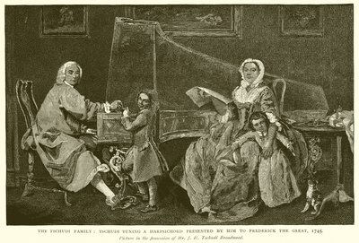 La famille Tschudi : Tschudi accordant un instrument offert par lui à Frédéric le Grand, 1745 - English School