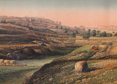 La Vallée et le Bassin Inférieur de Gihon, Jérusalem (lithographie en couleur) - English School