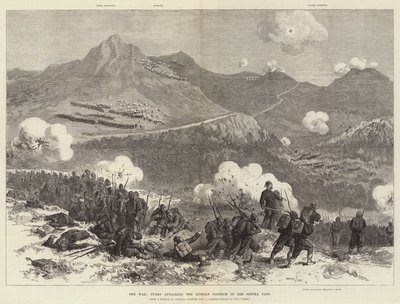 La guerre, les Turcs attaquent la position russe dans le col de Shipka (gravure) - English School