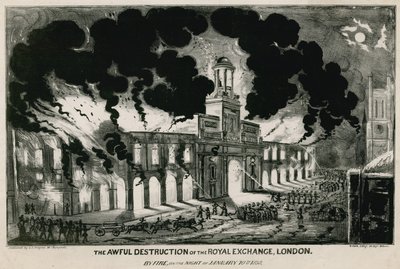 La terrible destruction du Royal Exchange, Londres, par le feu dans la nuit du 10 janvier 1838 - English School