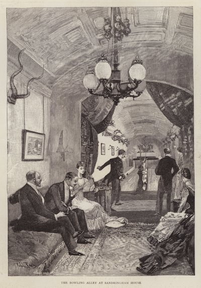 La piste de bowling à Sandringham House, Norfolk (lithographie) - English School