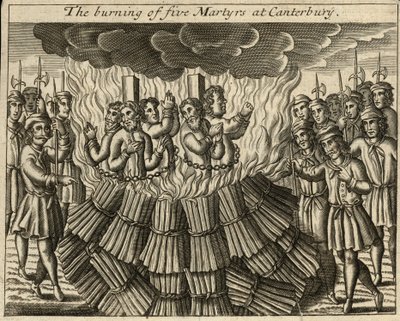 Le bûcher de cinq martyrs à Canterbury (gravure) - English School