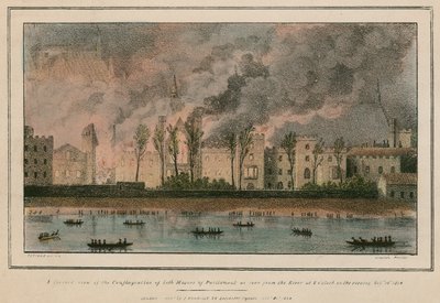 La conflagration des deux Chambres du Parlement vue depuis la rivière à 20 heures - English School