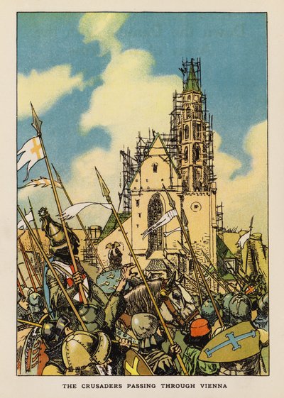 Les croisés traversant Vienne (lithographie couleur) - English School