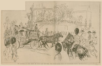 Le départ du prince de Galles avec la mariée de Marlborough House pour Buckingham Palace, 23 juillet 1896 - English School