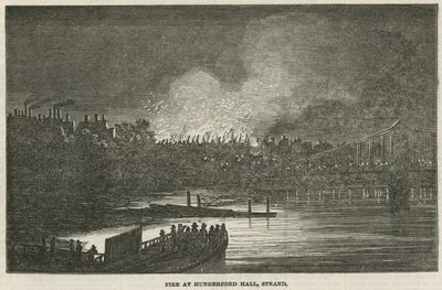 La destruction par le feu de Hungerford Hall, Strand, Londres - English School