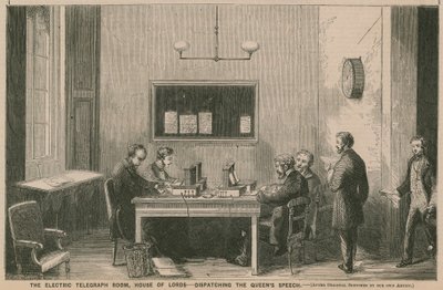 La salle du télégraphe électrique, Chambre des Lords - envoi du discours de la Reine - English School