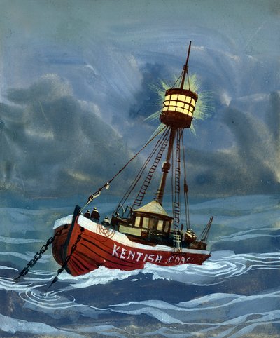 Le premier bateau-phare placé près du banc de sable de Nore en 1732 - English School