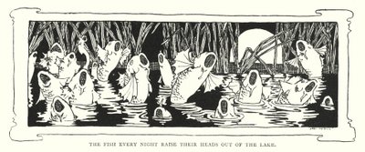 Les poissons lèvent la tête hors du lac chaque nuit (gravure) - English School