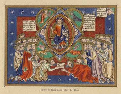 Les vingt-quatre anciens devant le Trône (lithographie en couleur) - English School
