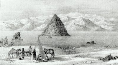 Le howitzer au lac Pyramid en janvier 1844, de Report of the Exploring Expedition to the Rocky Mountains in 1842 and to Oregon and North Carolina in 1843-44 par John C. Fremont, publié en 1845 - English School