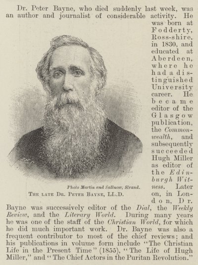 Le défunt Dr Peter Bayne, LLD (gravure) - English School