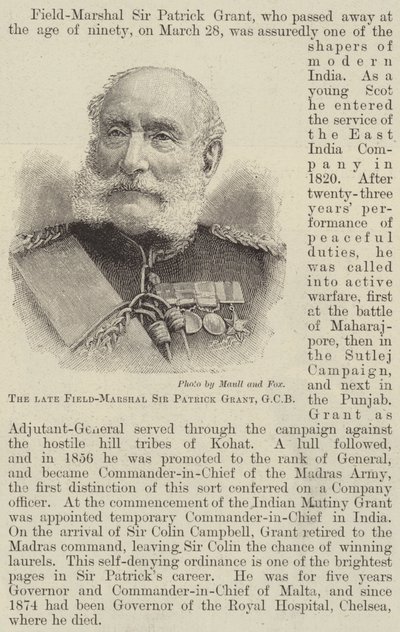 Feu Field-Marshal Sir Patrick Grant, GCB (gravure) - English School