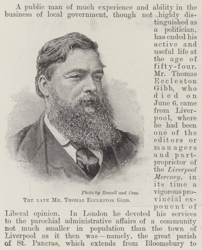 Le défunt M Thomas Eccleston Gibb (gravure) - English School