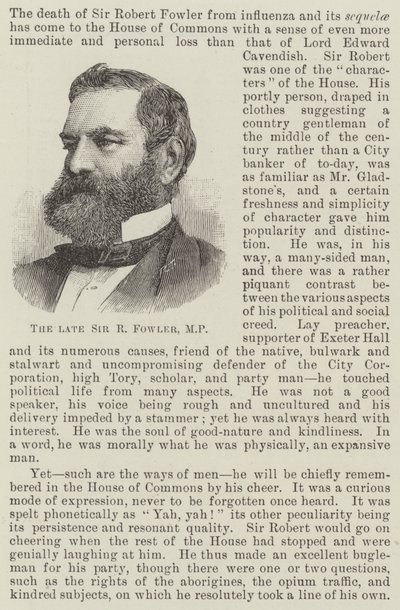 Feu Sir R Fowler, MP (gravure) - English School