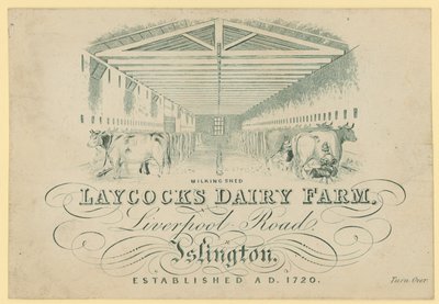 La grange de traite, Ferme laitière de Laycocks, Liverpool Road, Islington - English School