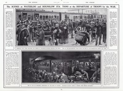 Les scènes aux gares de Waterloo et Hounslow au départ des troupes pour la guerre, Première Guerre mondiale, août 1914 - English School