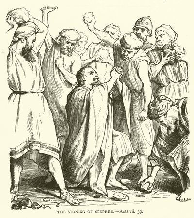 La lapidation de Saint Étienne, Actes, vii, 59 (gravure) - English School