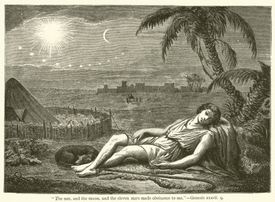 "Le soleil, la lune et les onze étoiles se prosternèrent devant moi", Genèse, xxxvii, 9 (gravure) - English School