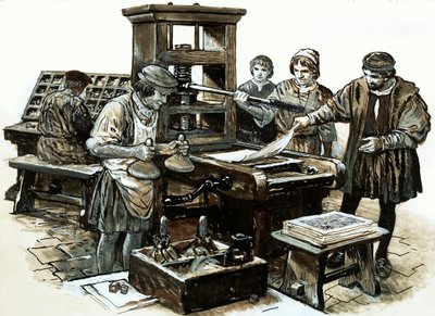 La troisième presse à imprimer en Angleterre a été installée à St. Albans en 1480 - English School