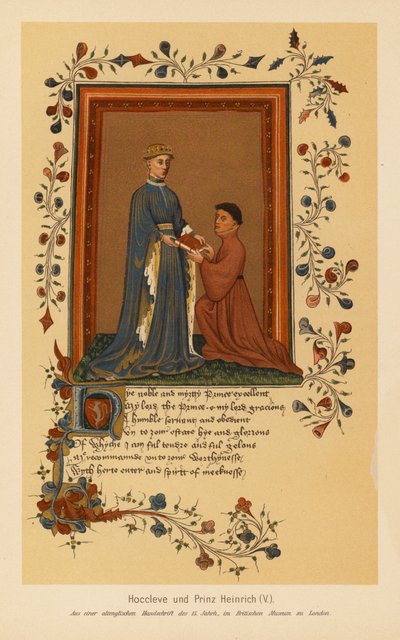Thomas Hoccleve et Henri V (lithographie couleur) - English School