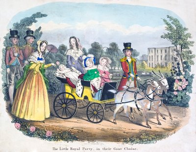 Trois des enfants de la reine Victoria chevauchant dans une calèche tirée par des chèvres - English School