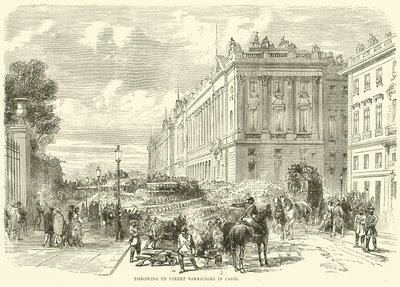 Érection de barricades de rue à Paris, octobre 1870 - English School