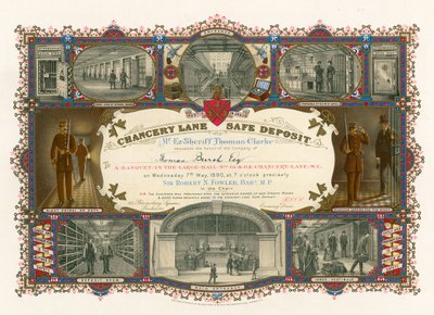 Billet pour un banquet dans la grande salle du Chancery Lane Safe Deposit, 61-62 Chancery Lane, Londres - English School