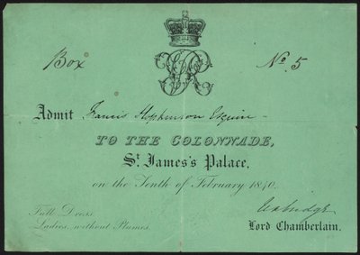 Billet pour admettre une personne à la Colonnade - English School