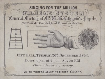 Billet pour un événement pour écouter les élèves de la "Méthode de Wilhem pour enseigner le chant" - la méthode écrite par le compositeur anglais John Pyke Hullah - English School