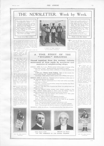 Chronologie des événements et articles sur le naufrage du Titanic, de The Sphere, 27 avril 1912 - English School