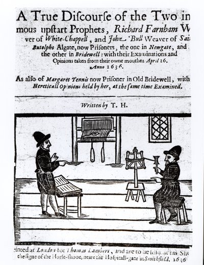 Page de titre de A True Discourse of the Two Infamous Prophets, Richard Farnham, Weaver, of White-Chapel, and John Bull, Weaver, of Saint Botolphs, Algate par T.H, 1636 - English School