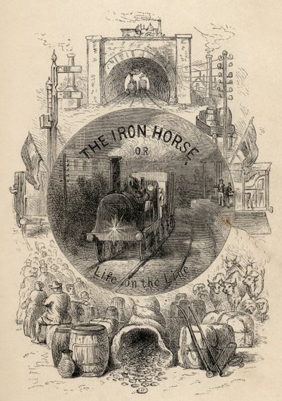 Page de titre de The Iron Horse or Life on the Line par R.M. Ballantyne, publiée en 1884 - English School
