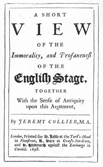 Page de titre de A Short View of the Immorality and Profaneness of the English Stage par Jeremy Collier, 1698 - English School