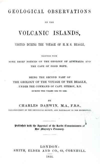 Page de titre de Geological Observations on the Volcanic Islands par Charles Darwin, 1844 - English School